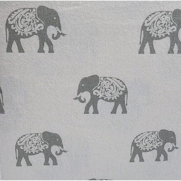 BIBB Home Twin Size Ivory Cotton Flannel Sheet Set of 3pc With Gray Elephants - Picture 14 of 16